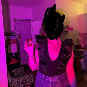 Free People Black Ruffle Bodysuit